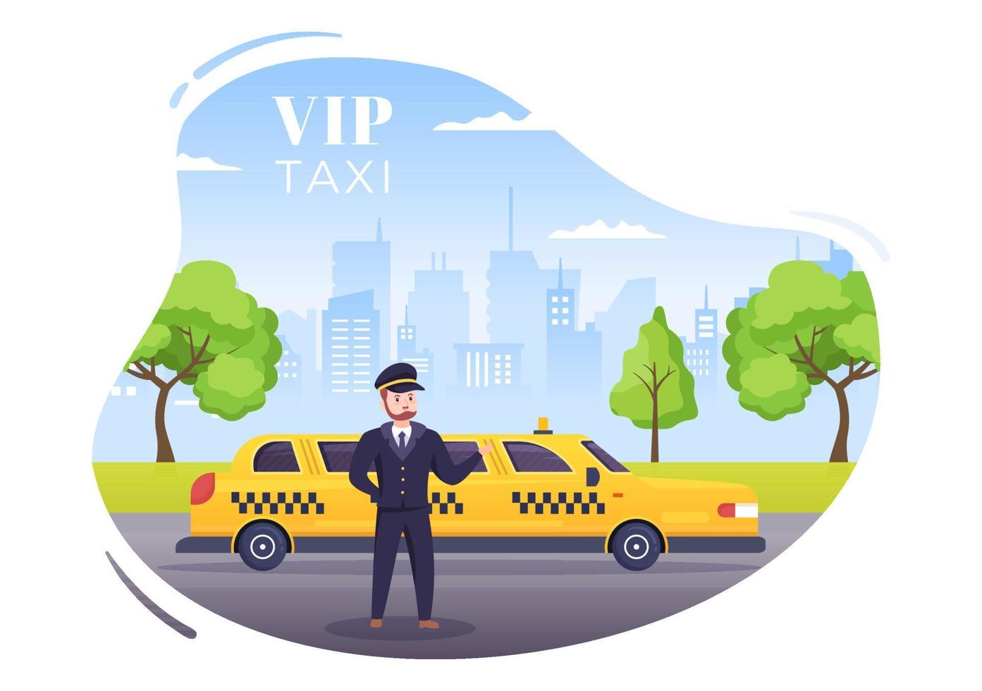 VIP-taxi-limousine-auto voor vooraanstaande of belangrijke gasten in platte cartoonillustratie vector