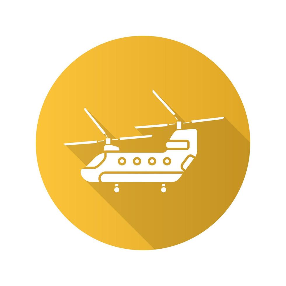 militaire helikopter plat ontwerp lange schaduw glyph pictogram. chinook. vector silhouet illustratie