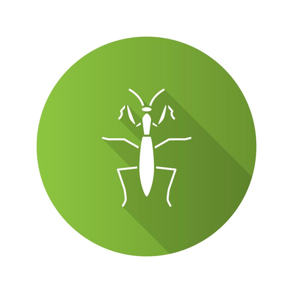 bidsprinkhaan platte ontwerp lange schaduw glyph pictogrammen instellen. mantodea. insect. vector silhouet illustratie