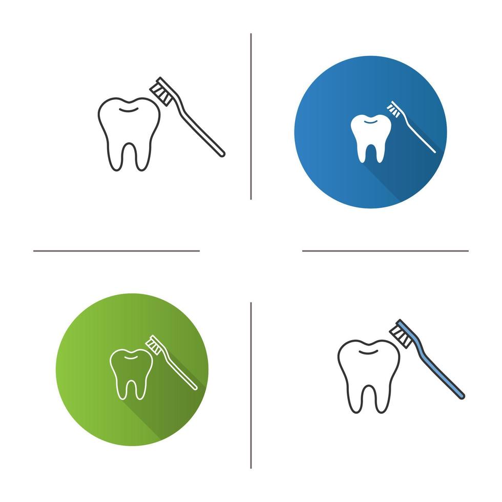juiste tandenpoetsen icoon. plat ontwerp, lineaire en kleurstijlen. tand met tandenborstel. geïsoleerde vectorillustraties vector