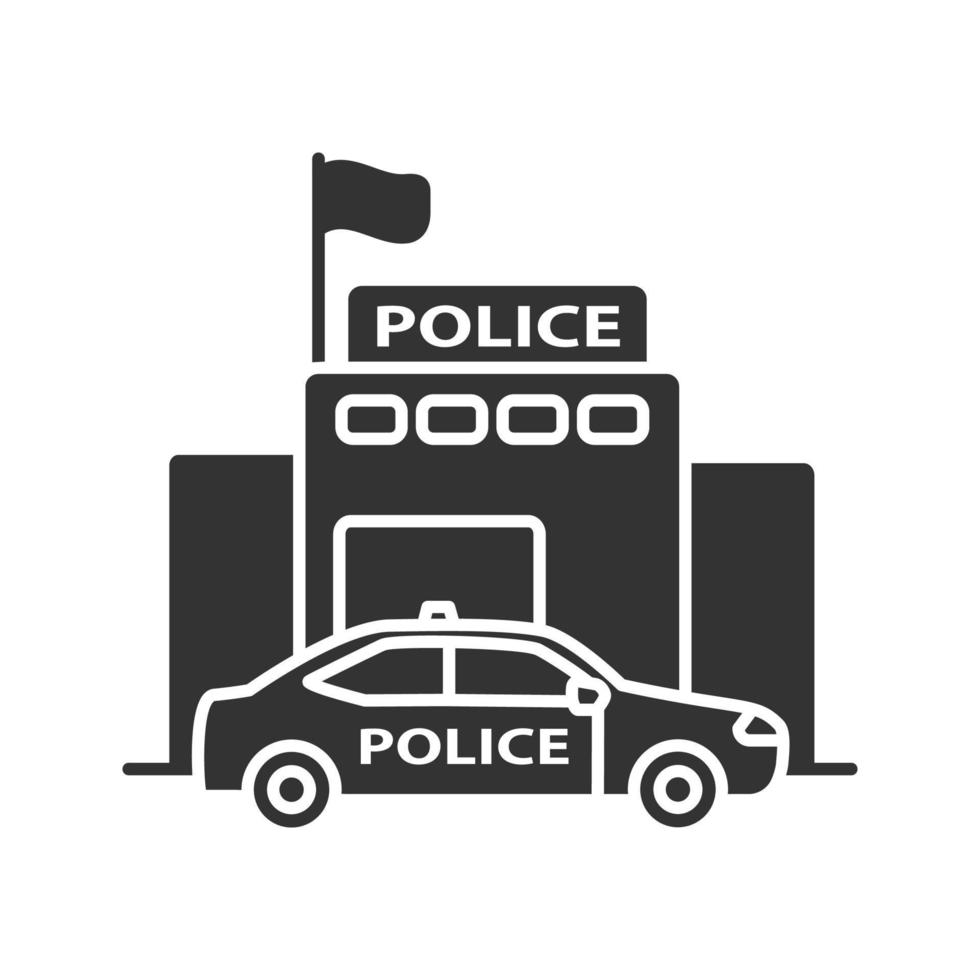 politie-afdeling gebouw glyph icoon. silhouet symbool. negatieve ruimte. vector geïsoleerde illustratie