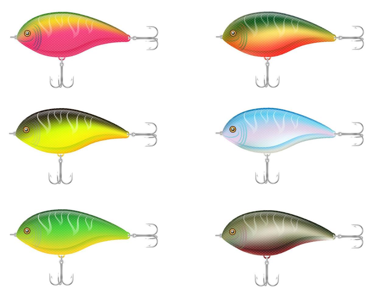 gekleurde plastic wobbler met een drievoudige haak voor het vangen van vis vectorillustratie geïsoleerd op een witte achtergrond vector