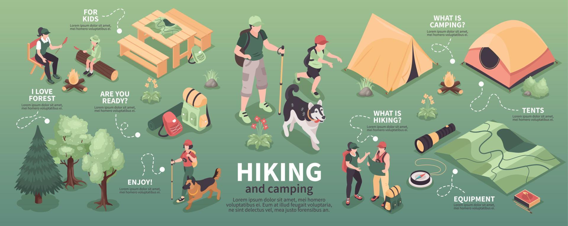 isometrische wandelkampeerinfographics vector