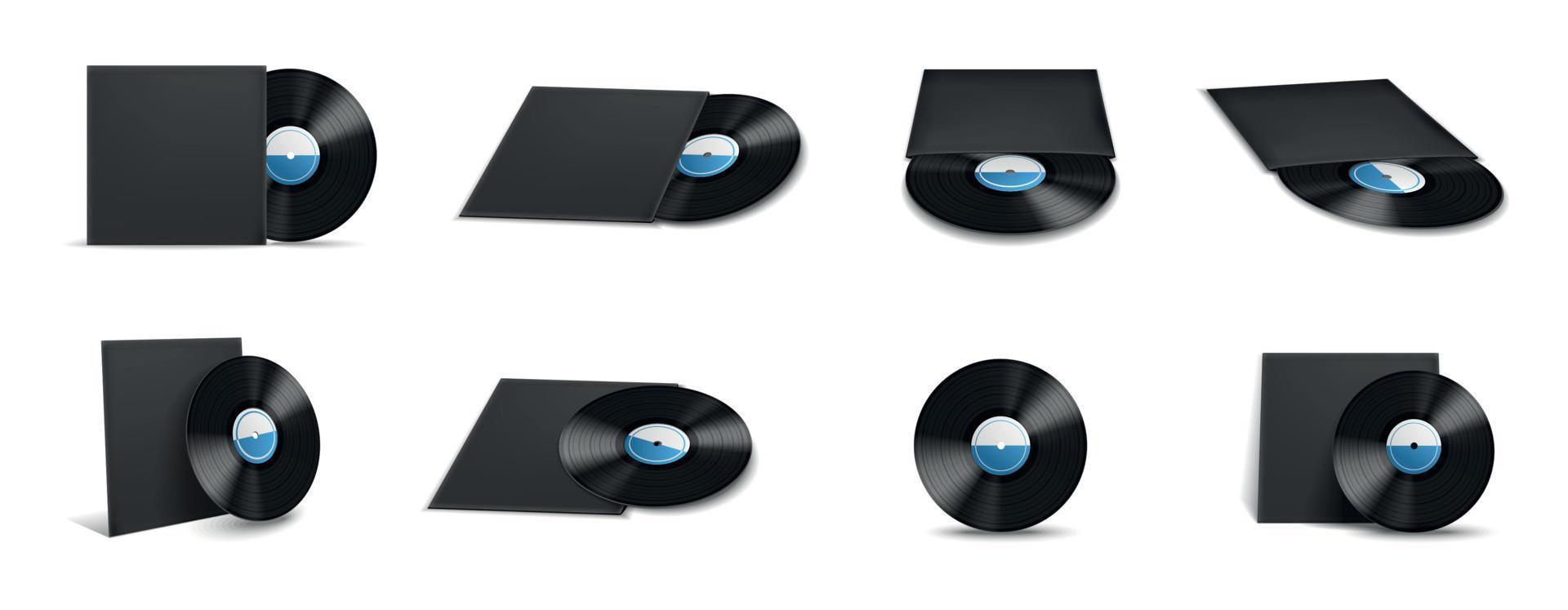 vinyl platenhoezen mockup realistische icon set vector