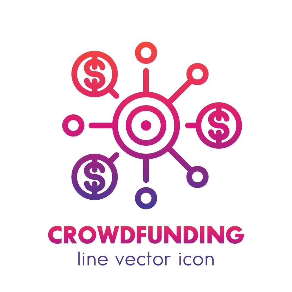 Crowdfunding lijn icoon over wit, crowdsourcing, fondsenwerving, bijdragen vector