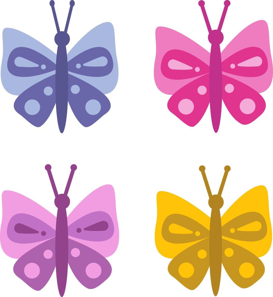 een set van gestileerde vlinders op een witte achtergrond, vectorillustratie, logo idee, kleurboeken, tijdschriften, bedrukking op kleding, reclame. vector