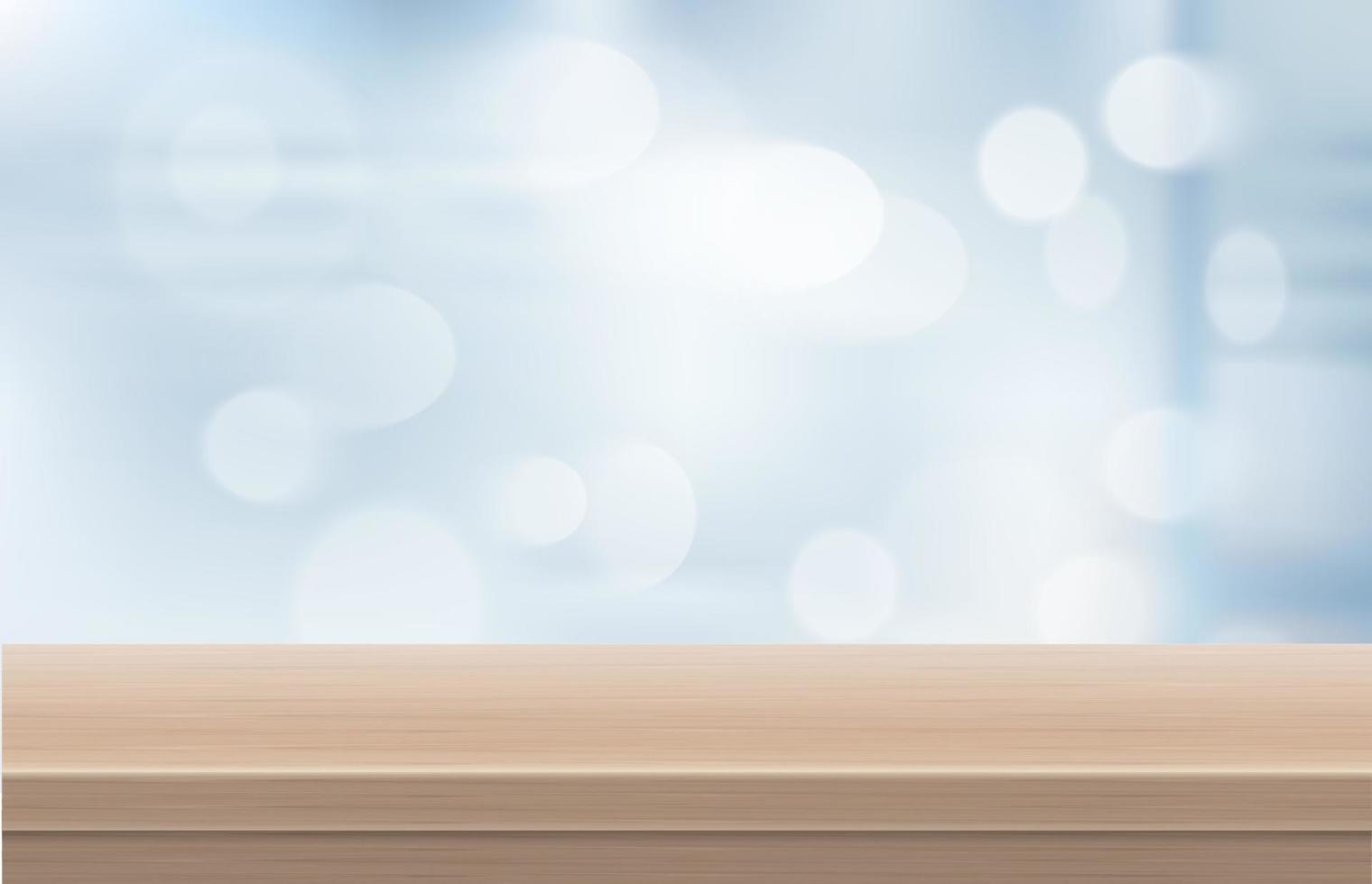 lege houten tafel in kantoor witte abstracte achtergrond wazig. voor uw copy-branding. gebruikt voor display- of montageproducten. moderne stijl houten tafel wit concept. realistische 3D-vectorillustratie. vector