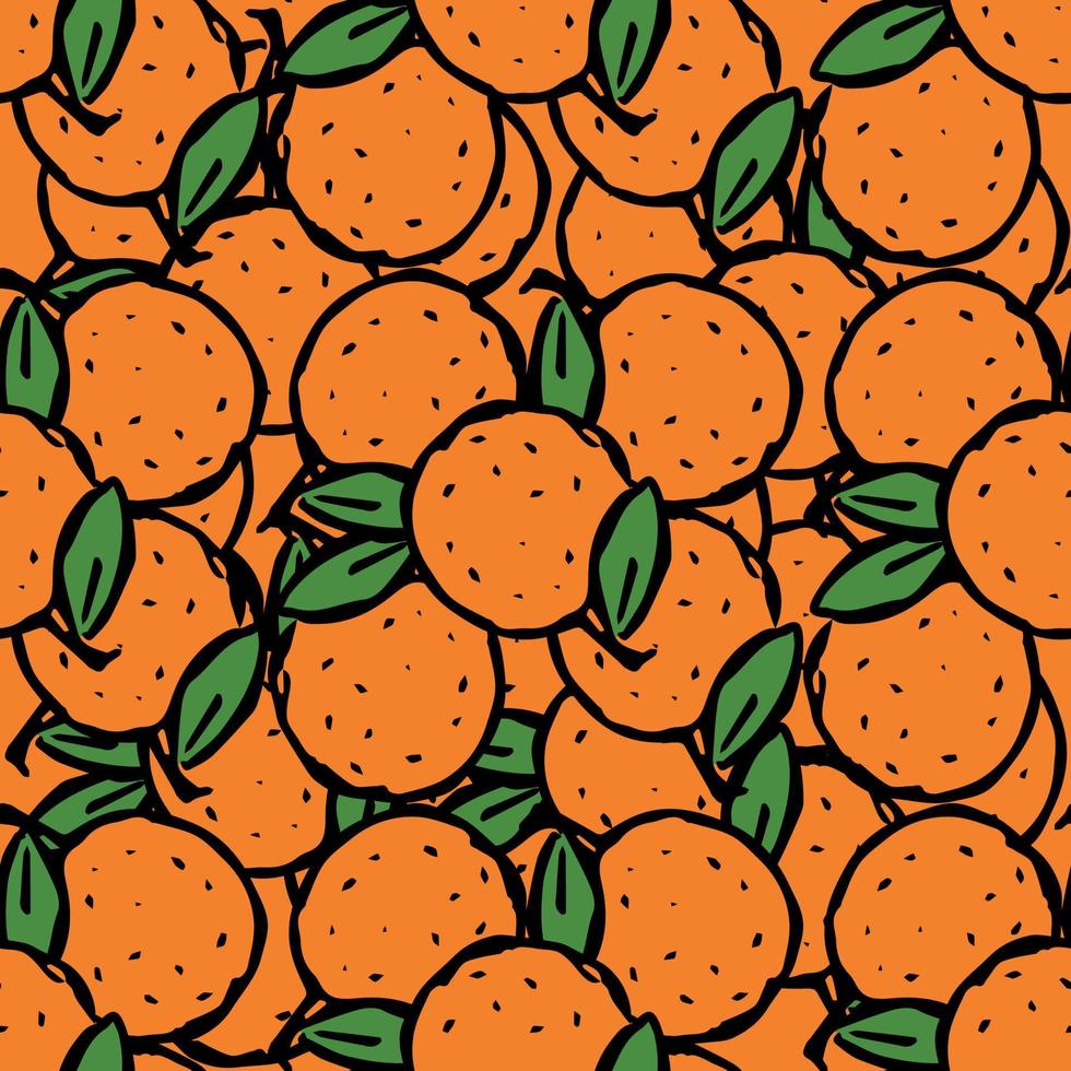 naadloos patroon met oranje pictogrammen. gekleurde oranje achtergrond. doodle vectorillustratie met fruit vector