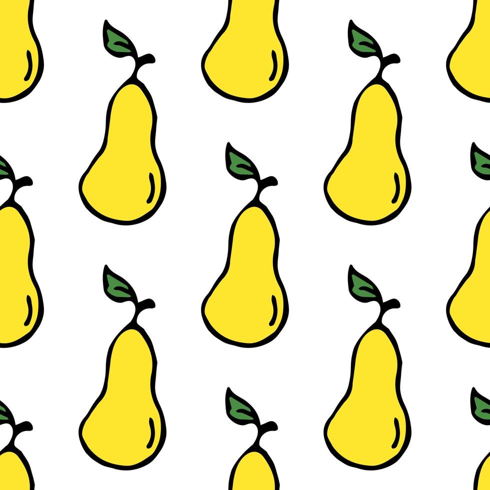 naadloos patroon met gele peerpictogrammen. gekleurde perenachtergrond. doodle vectorillustratie met fruit vector