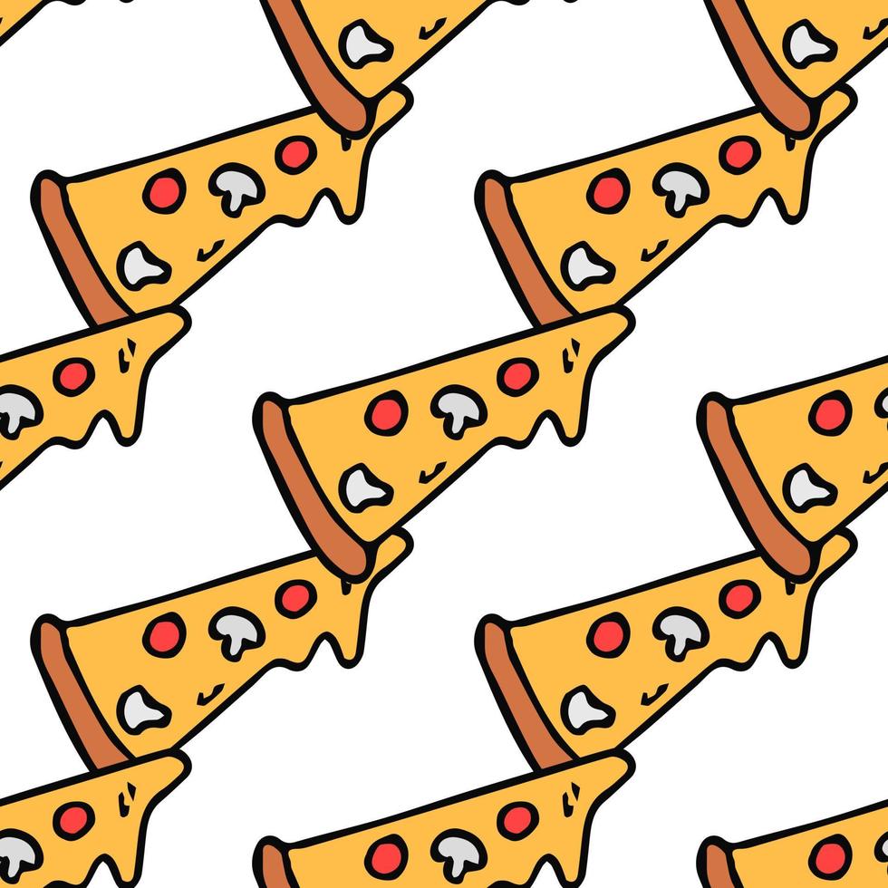 naadloos pizzapatroon. gekleurde pizzaachtergrond. doodle vector pizza illustratie