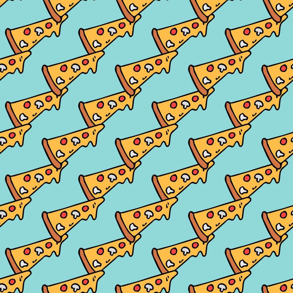 naadloos pizzapatroon. gekleurde pizzaachtergrond. doodle vector pizza illustratie