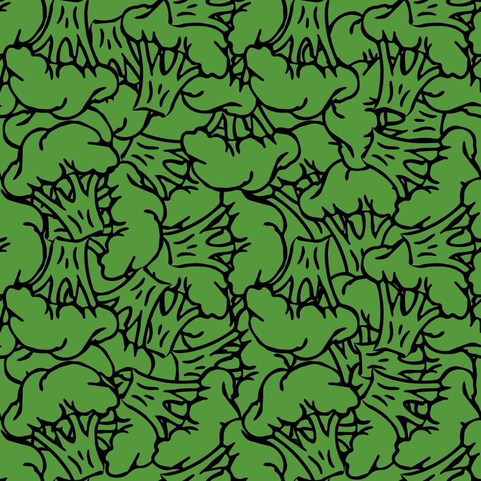 naadloos broccolipatroon. doodle vector groene broccoli pictogrammen. vintage groen broccolipatroon. gezond eten