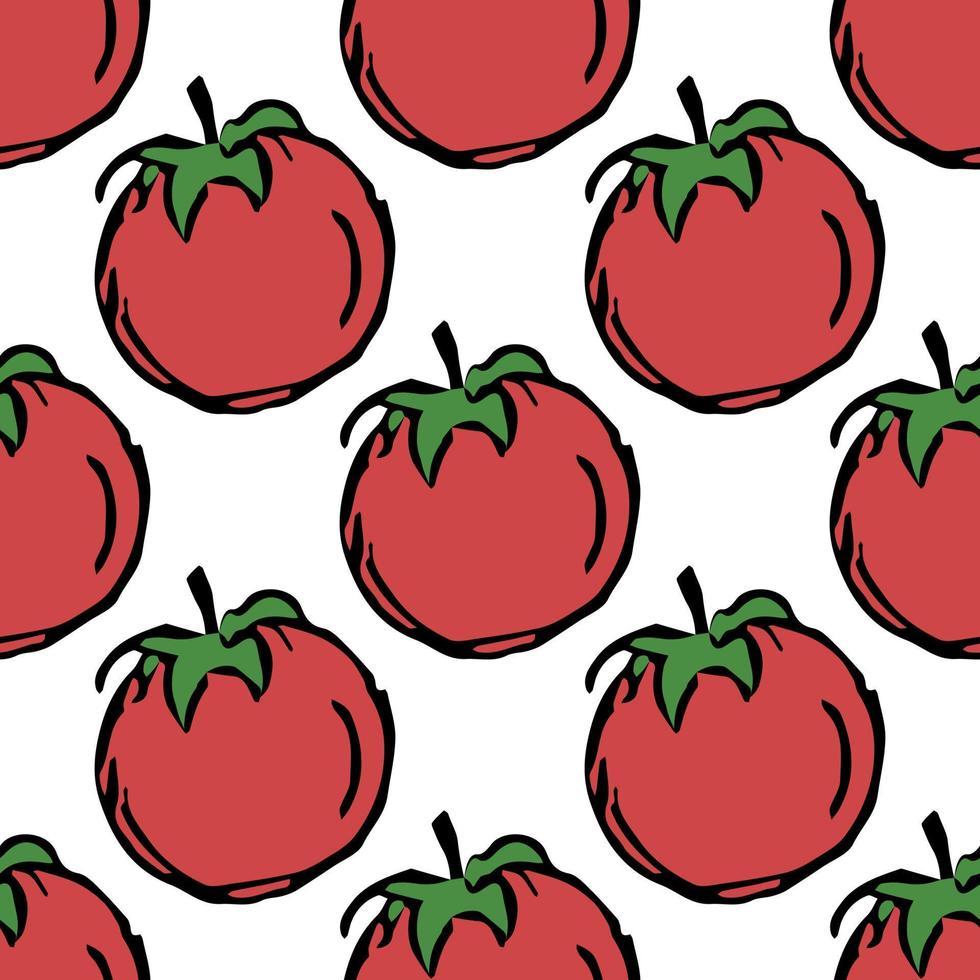 naadloos tomatenpatroon. gekleurde tomaten achtergrond. doodle vectorillustratie met tomaat vector