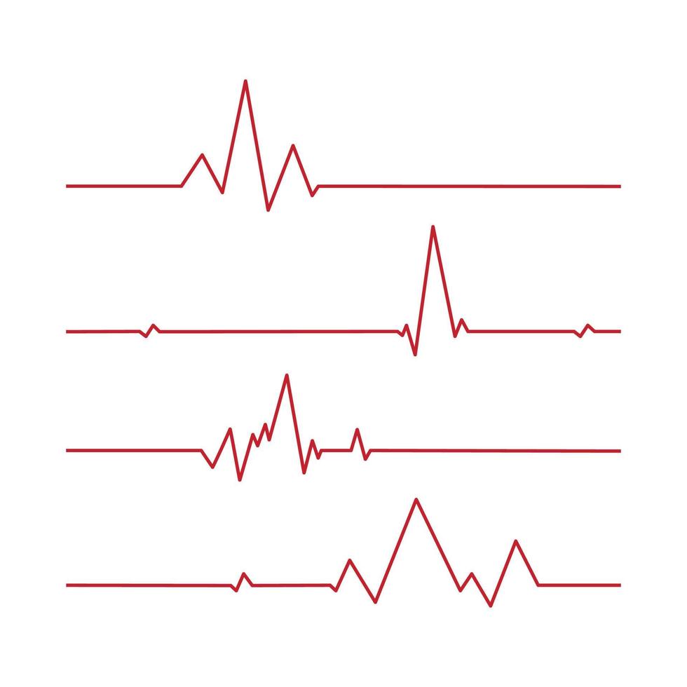 set van 4 stuks. hartpuls - gebogen rode lijn op witte achtergrond - vector