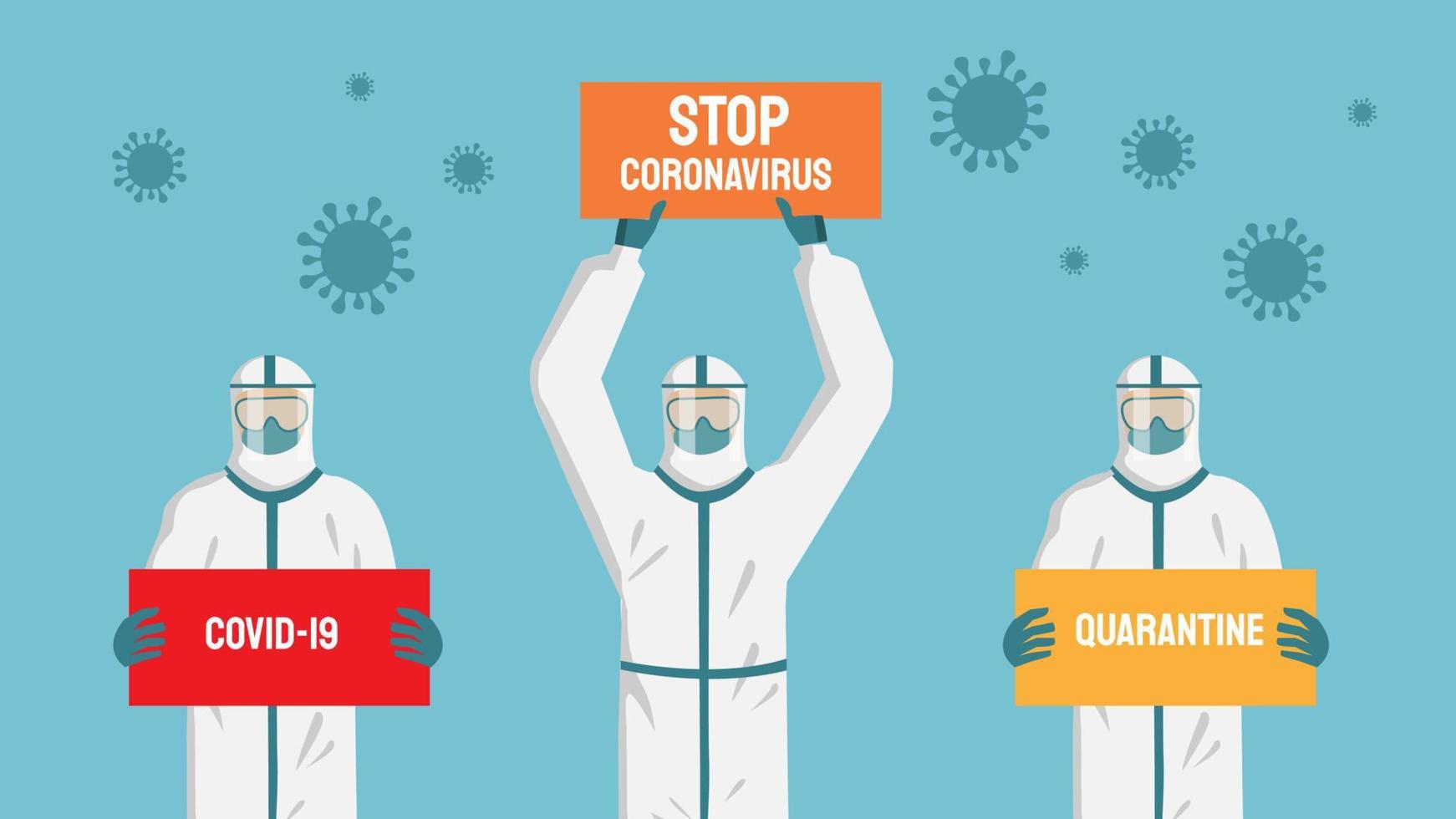 medisch personeel van artsen in persoonlijke beschermingsmiddelen. stop coronavirus epidemie concept platte vectorillustratie vector