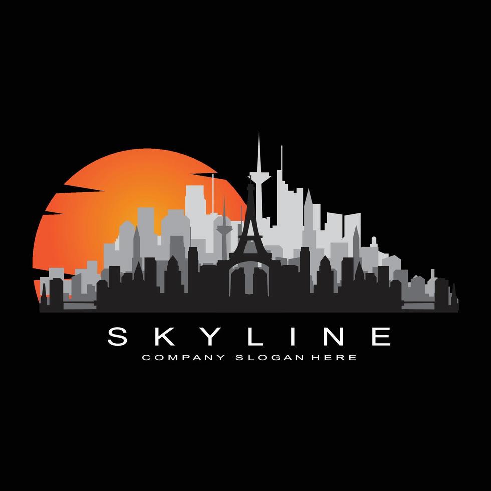 skyline van de stad, wolkenkrabber voor stedelijk onroerend goed gebouw logo ontwerp vector