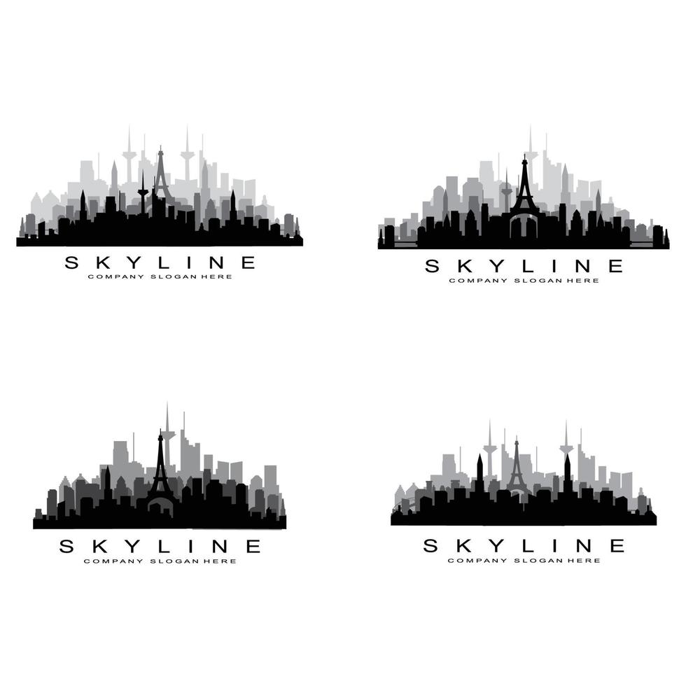 skyline van de stad, wolkenkrabber voor stedelijk onroerend goed gebouw logo ontwerp vector