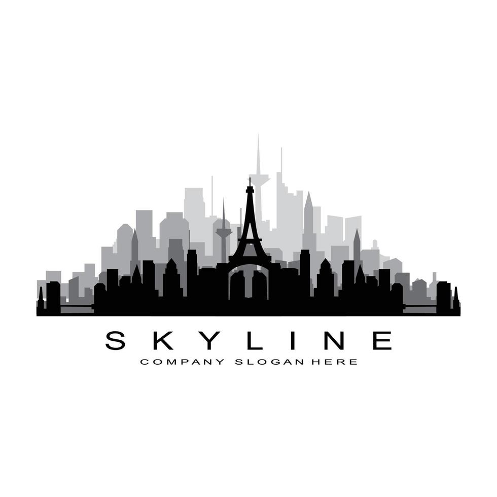 skyline van de stad, wolkenkrabber voor stedelijk onroerend goed gebouw logo ontwerp vector