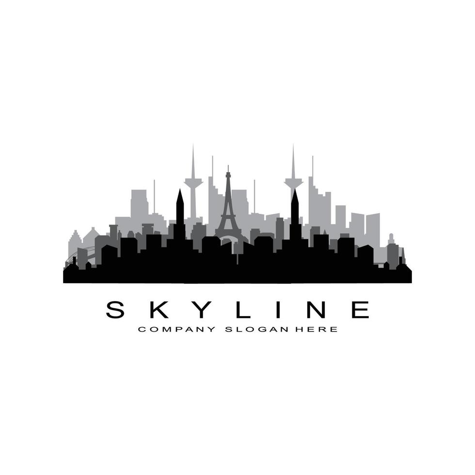 skyline van de stad, wolkenkrabber voor stedelijk onroerend goed gebouw logo ontwerp vector