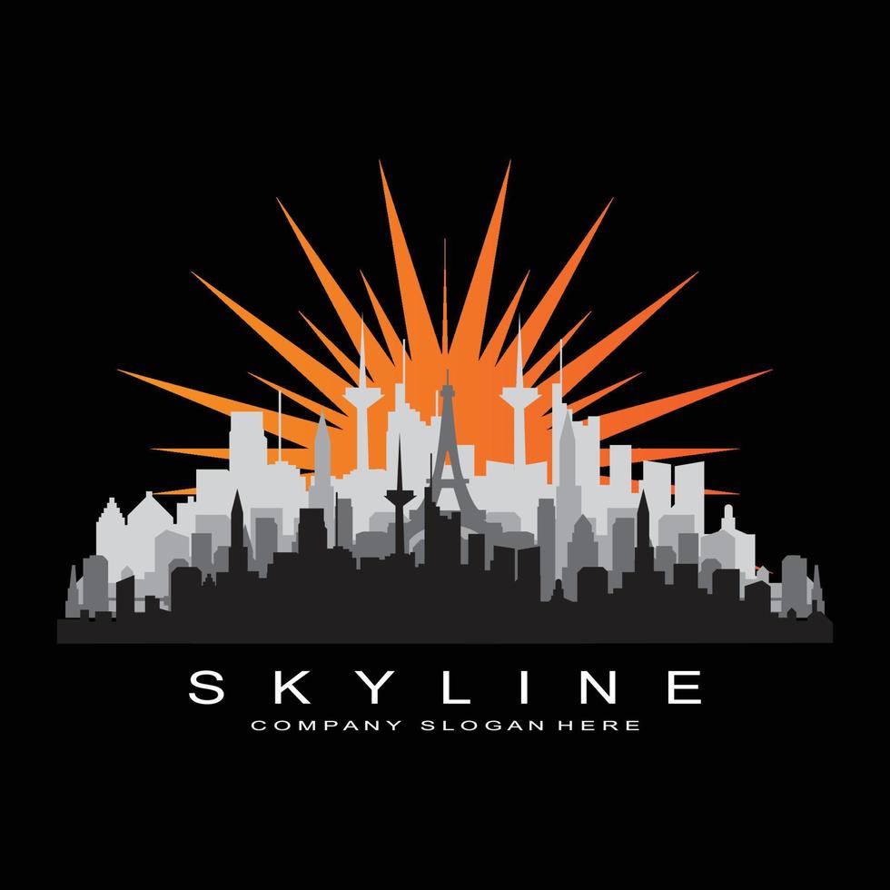 skyline van de stad, wolkenkrabber voor stedelijk onroerend goed gebouw logo ontwerp vector