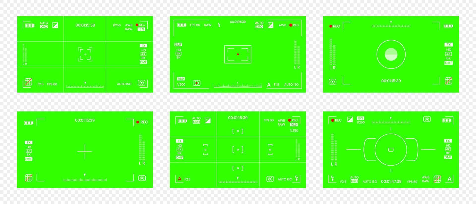 groen gekleurde chroma key camera rec frame zoeker overlay achtergrond scherm vlakke stijl ontwerp vectorillustratie. vector