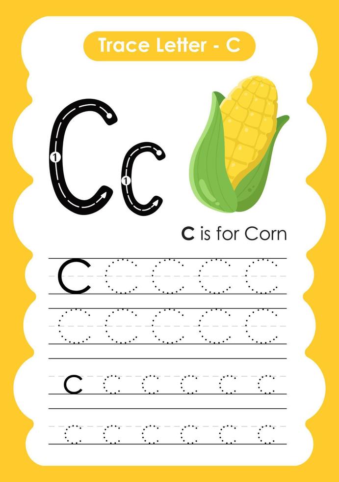 alfabet trace letter a tot z voorschoolse werkblad met fruitnaam vector