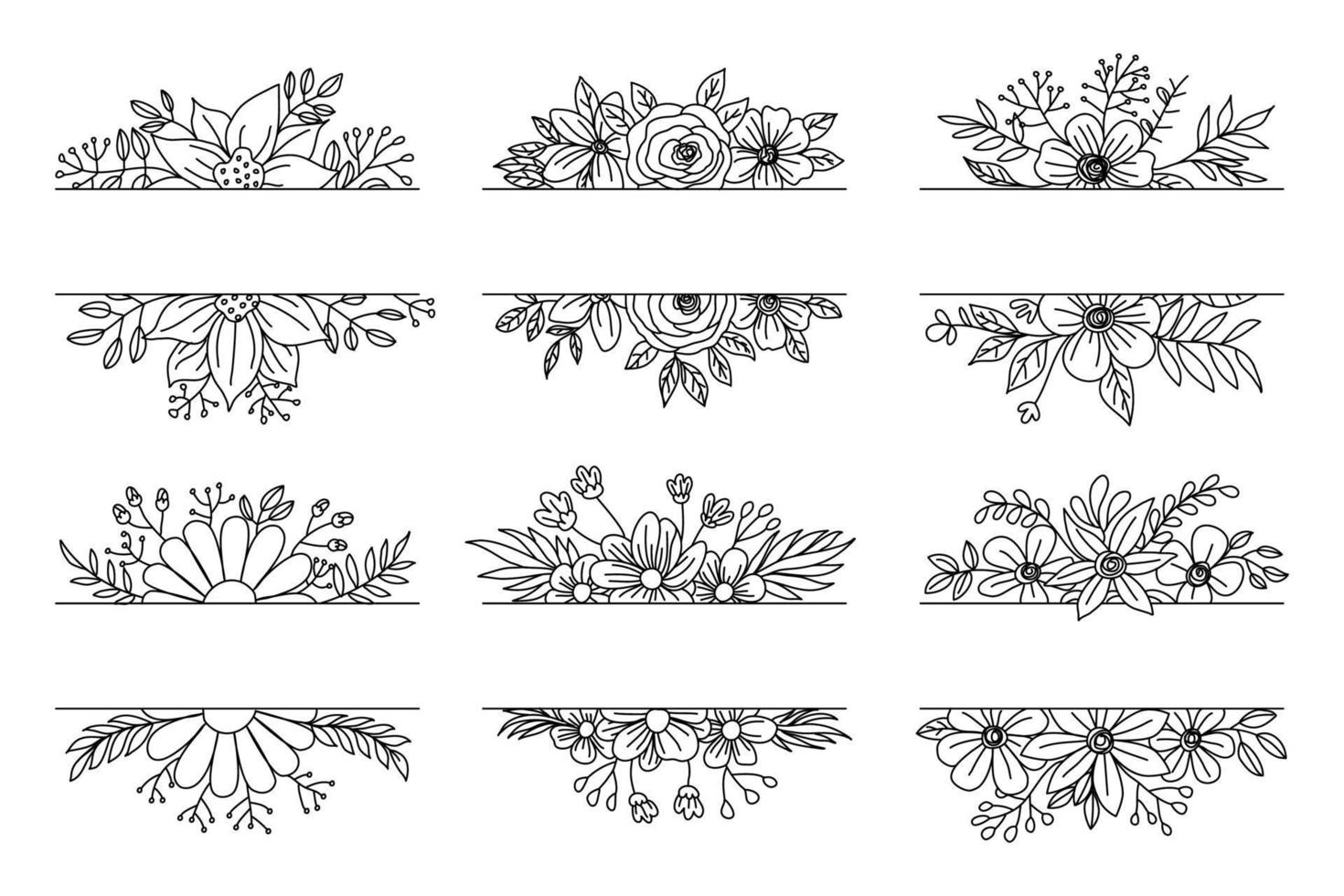 geïsoleerde kleurrijke lijn frame pictogram blad bloemen grens scheidingslijn met cirkelvormige, rechthoek of zeshoek roze of rode bloem voor sparen de datum bruiloft tag naam uitnodiging vector