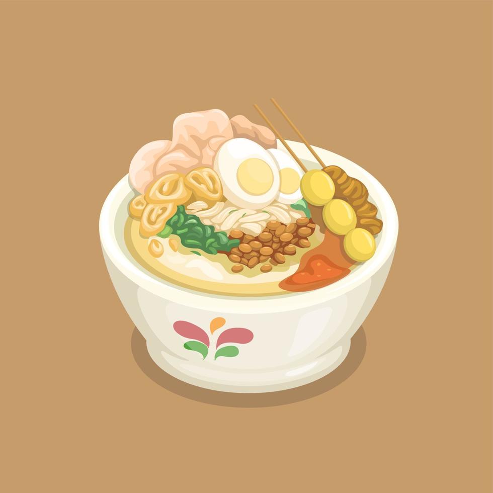 bubur ayam aka kippenpap van indonesisch straatvoedsel cartoon illustratie vector