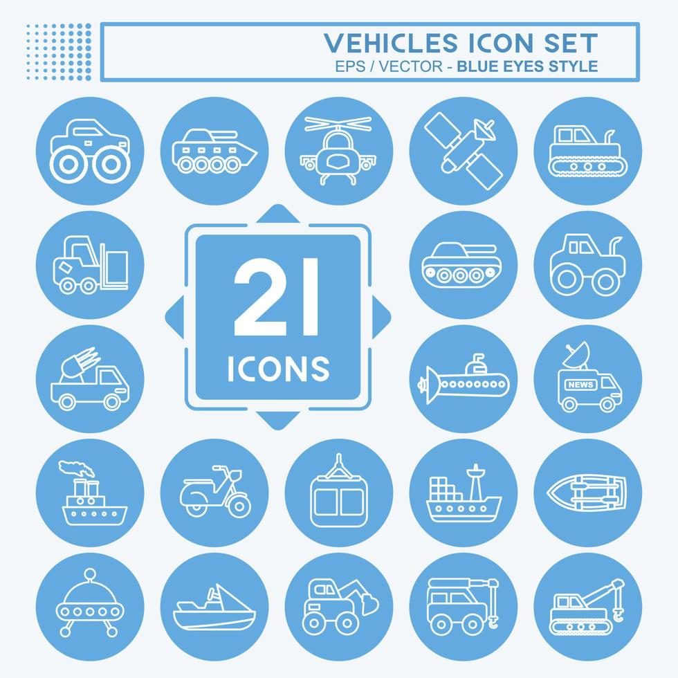 pictogrammenset voertuigen. geschikt voor onderwijs symbool. blauwe ogen stijl. eenvoudig ontwerp bewerkbaar. ontwerp sjabloon vector. eenvoudige illustratie vector