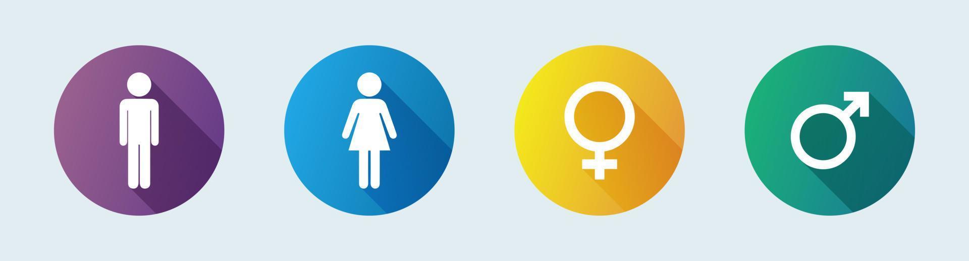 platte pictogrammen van geslachtssymbolen. mannelijk en vrouwelijk geslachtsteken geslachtssymbool. toilet deur pictogrammen. vector