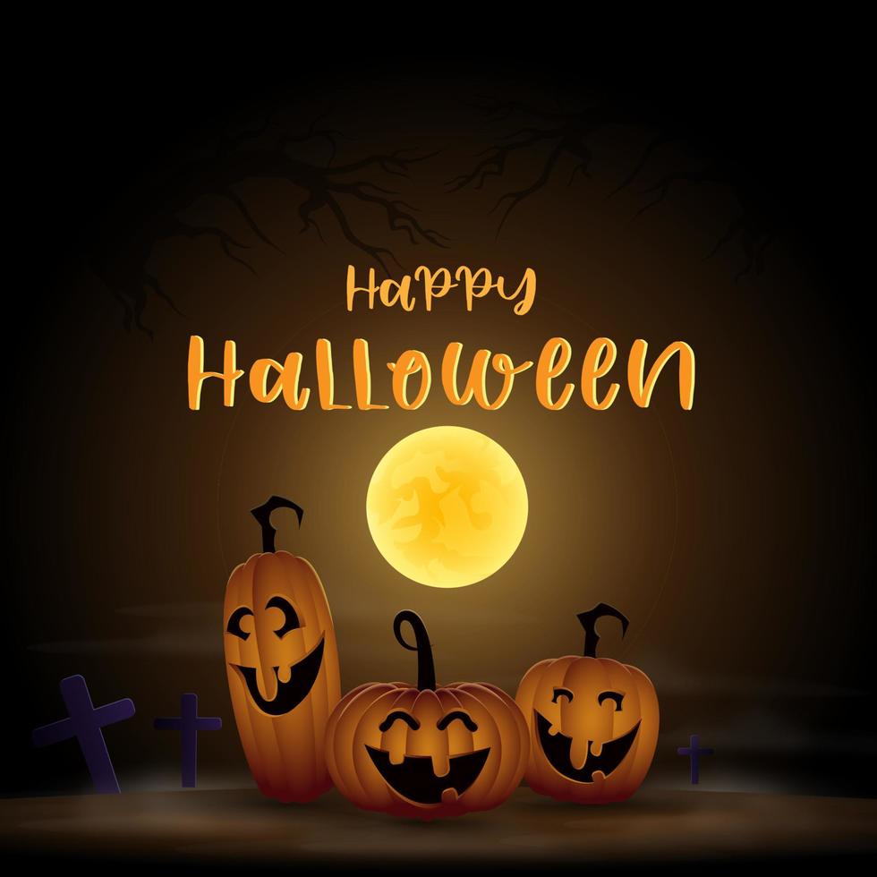 halloween fullmoon banner, heks maan, pompoenen en vleermuizen. vector