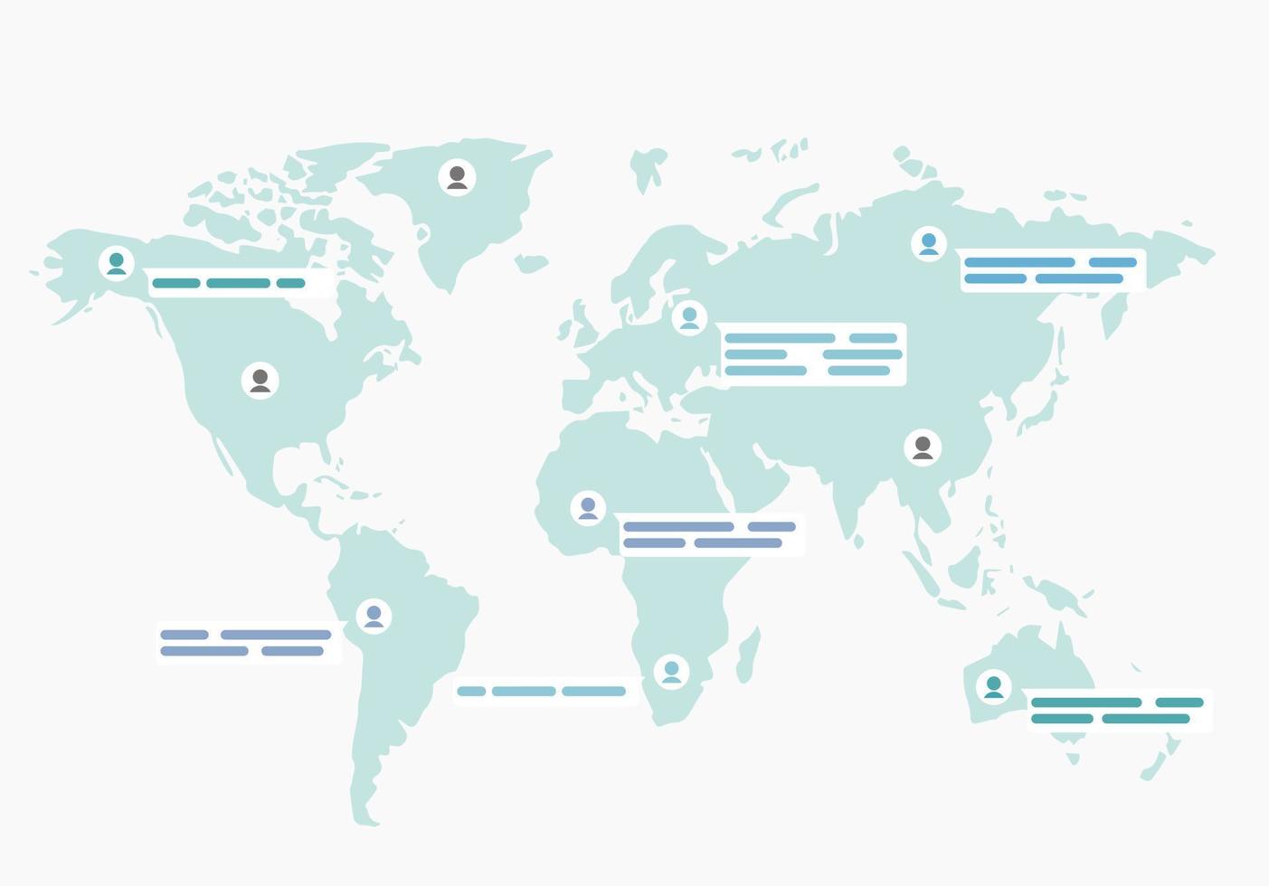 sociale netwerken. communicatie met de hele wereld. wereldkaart met pop-upberichten. vector