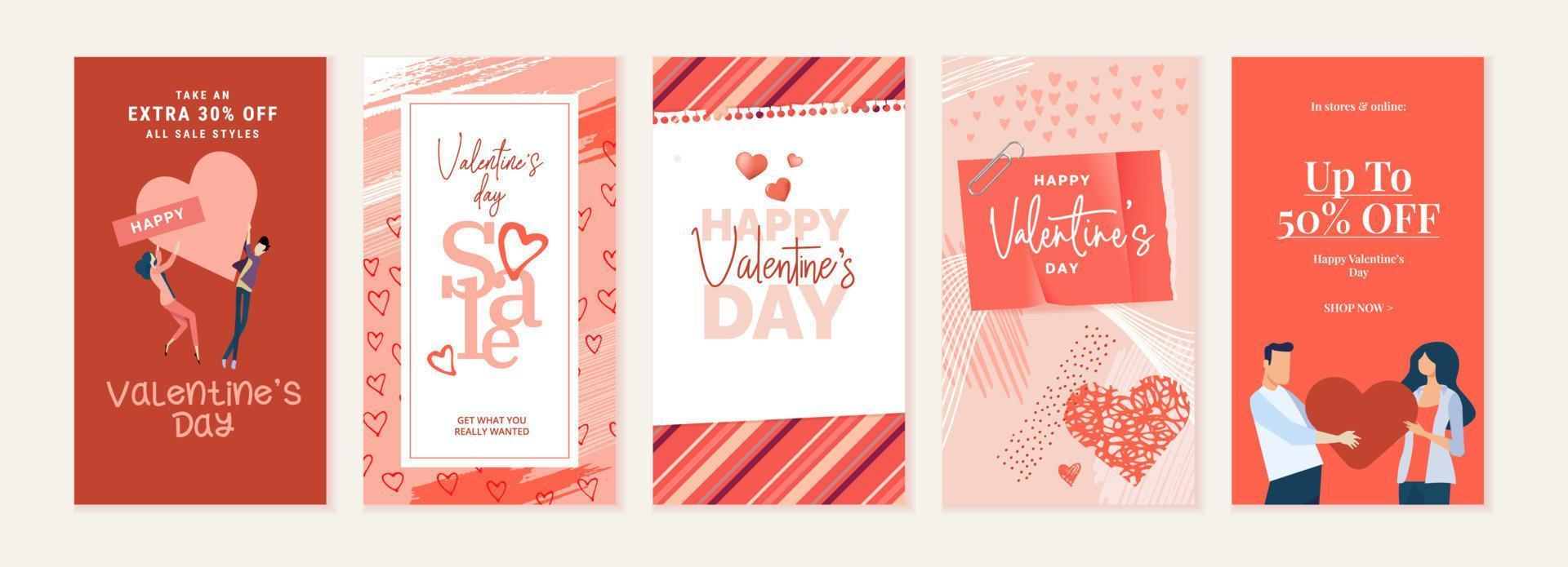 set valentijnsdag social media banners. vectorillustraties voor banners voor sociale media, websitebanners, online winkelen, verkoopadvertenties, wenskaarten, marketingmateriaal. vector