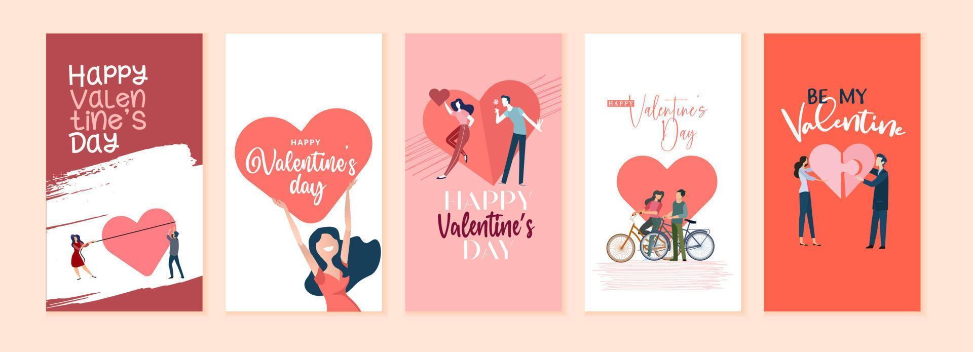 set valentijnskaarten. romantische kaarten en berichten voor alle geliefden of degenen die zullen worden. vectorillustraties voor wenskaarten, achtergronden, webbanners, banners voor sociale media, marketing. vector