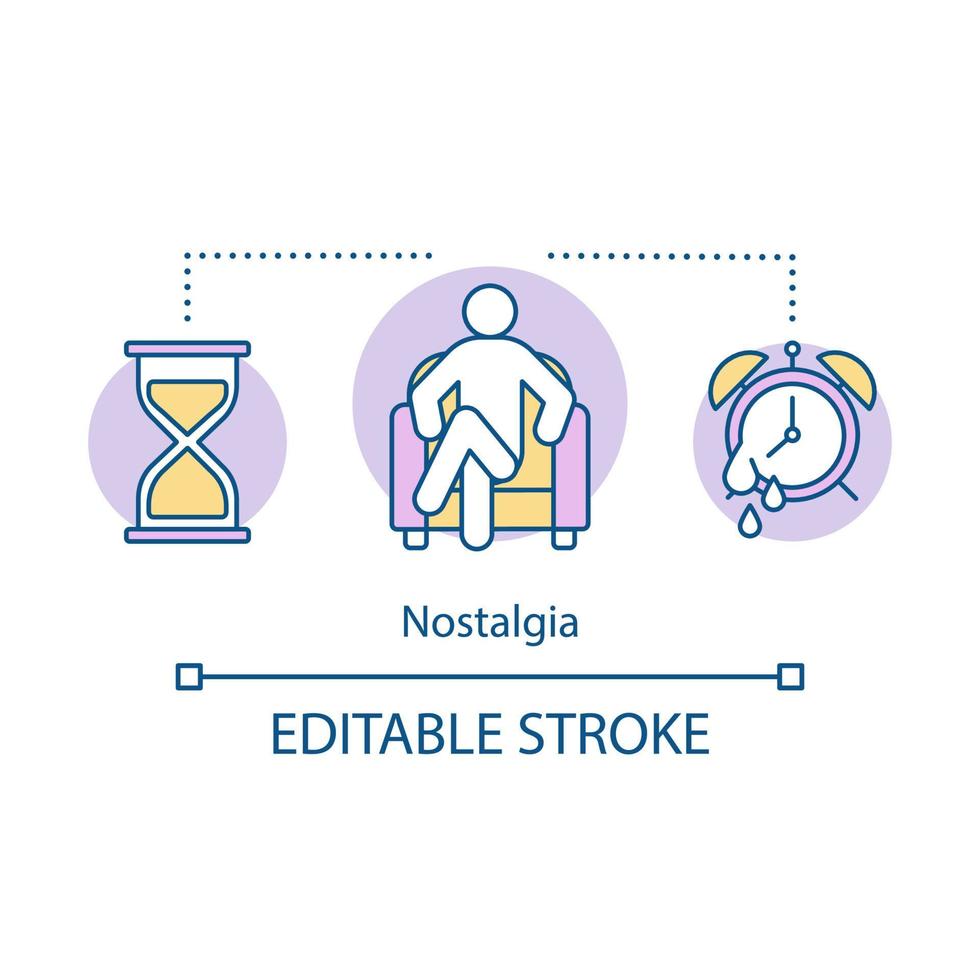 nostalgie en depressie concept icoon. ontbrekende huis idee dunne lijn illustratie. nostalgisch voelen. kalm persoon. uitstelgedrag, tijdverspilling. verdriet, ellende. vector geïsoleerde tekening. bewerkbare streek