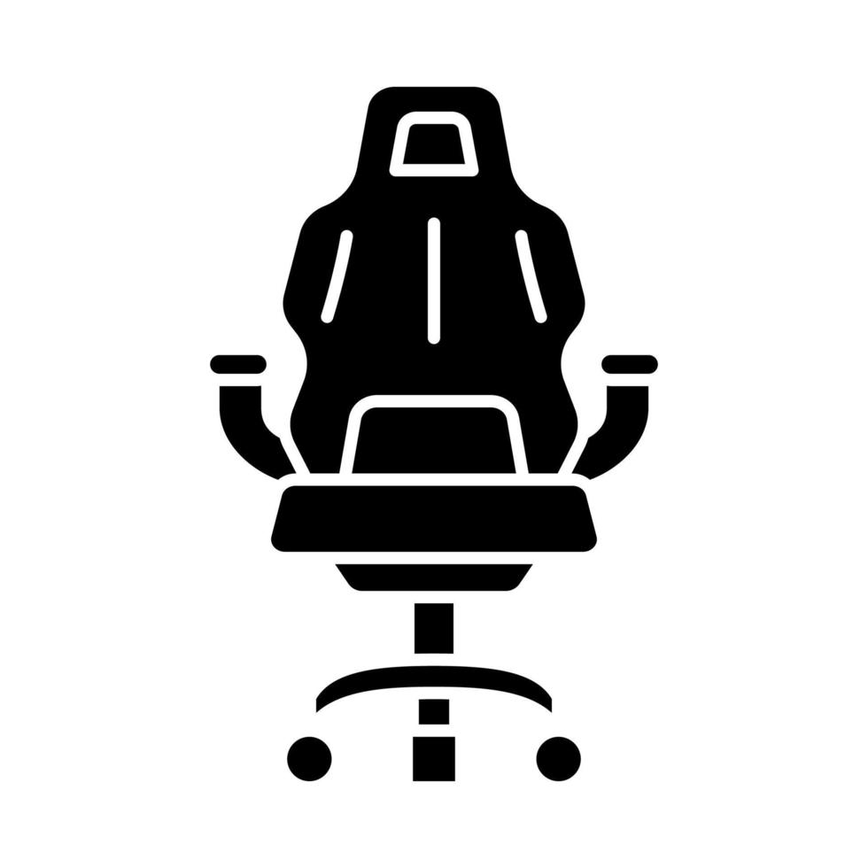 gaming fauteuil glyph icoon. ergonomische stoel. e-sportuitrusting. gaming comfortabele omgeving. silhouet symbool. negatieve ruimte. vector geïsoleerde illustratie