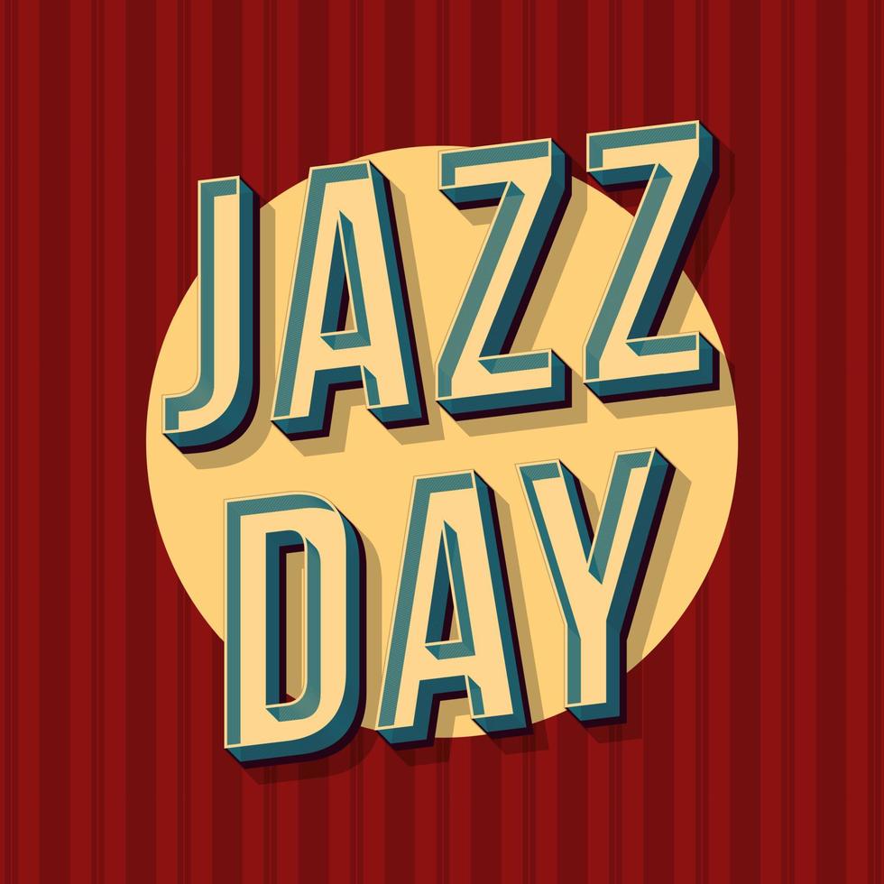 jazz dag vintage 3D-vector belettering. retro vet lettertype. popart gestileerde tekst. brieven in oude schoolstijl. 90s, 80s concert promo poster, banner typografie design. rode halftoon gestreepte kleur achtergrond vector