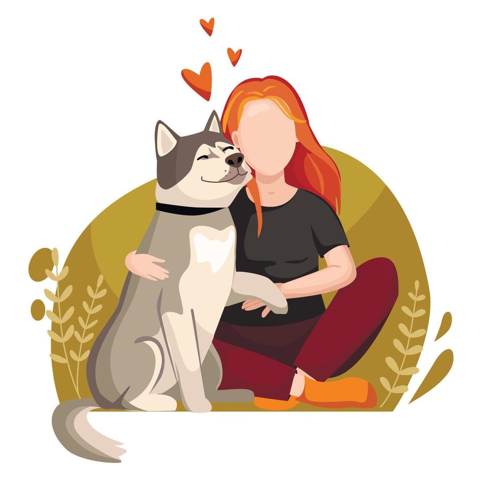 jong meisje met een huisdier. mooie vrouw met een hond. vectorillustratie in cartoon-stijl. vector