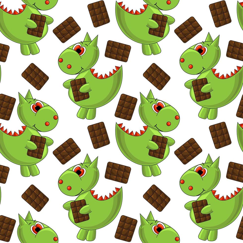 naadloos vectorpatroon met dinosaurus en chocolade vector