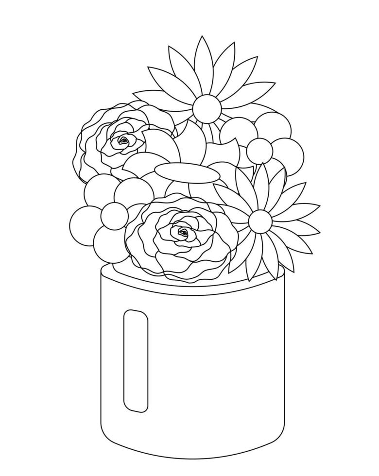 bloemen in vaas. illustratie in zwart-wit tekenen vector