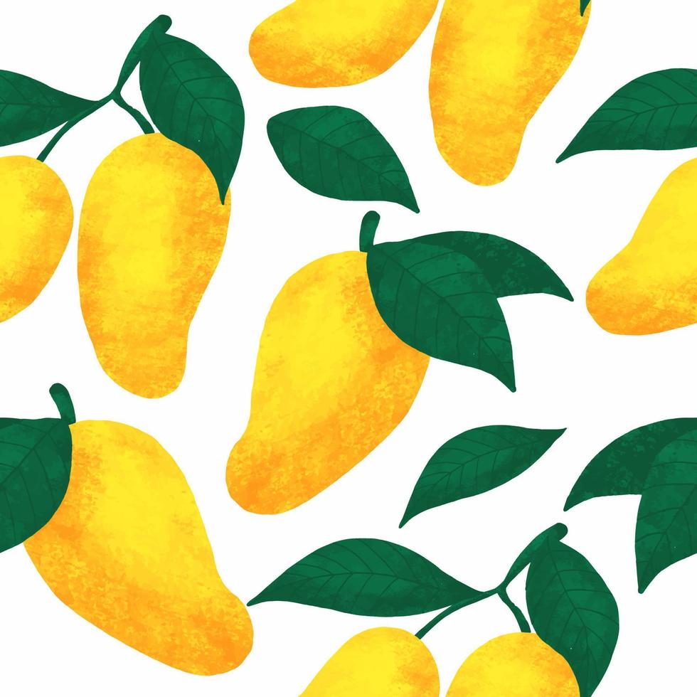 naadloos patroon met mangofruit op een witte achtergrond vector