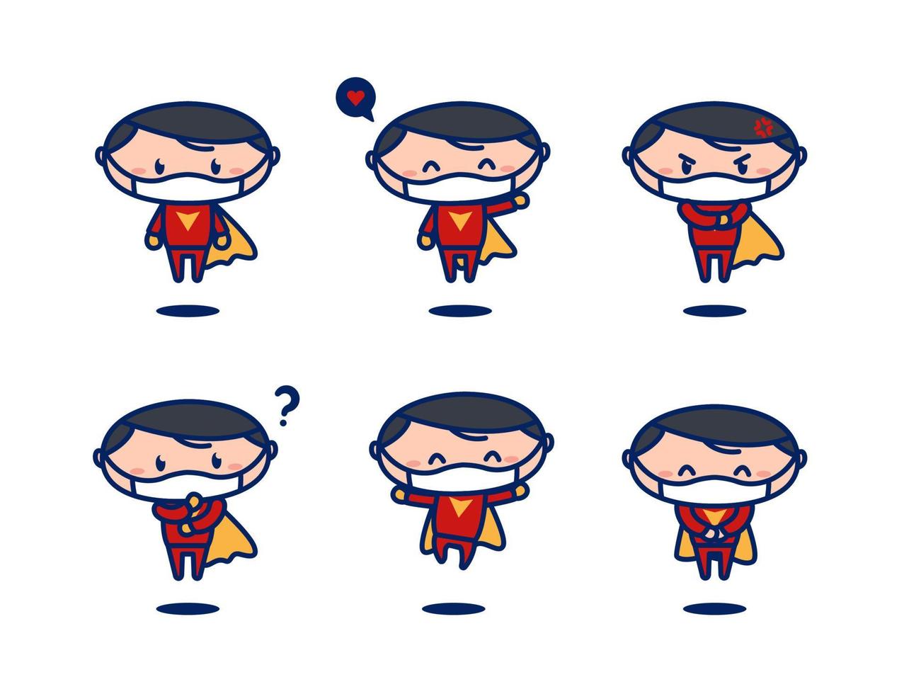 schattige vliegende superheld cartoon mascotte pose set vector