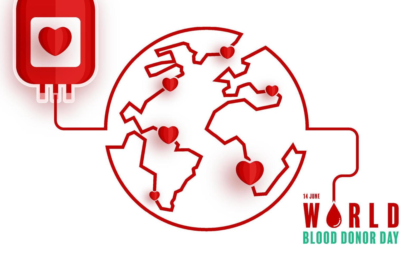 wereld bloeddonordag, 14 juni met bloedzak die bloedconceptpapier overbrengt. vector