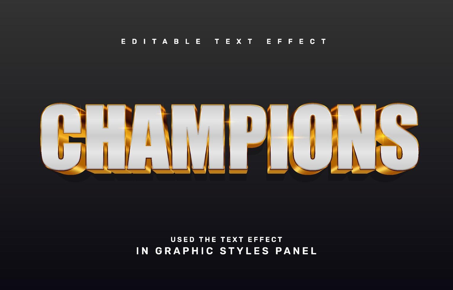 gouden kampioenen bewerkbare teksteffectsjabloon vector