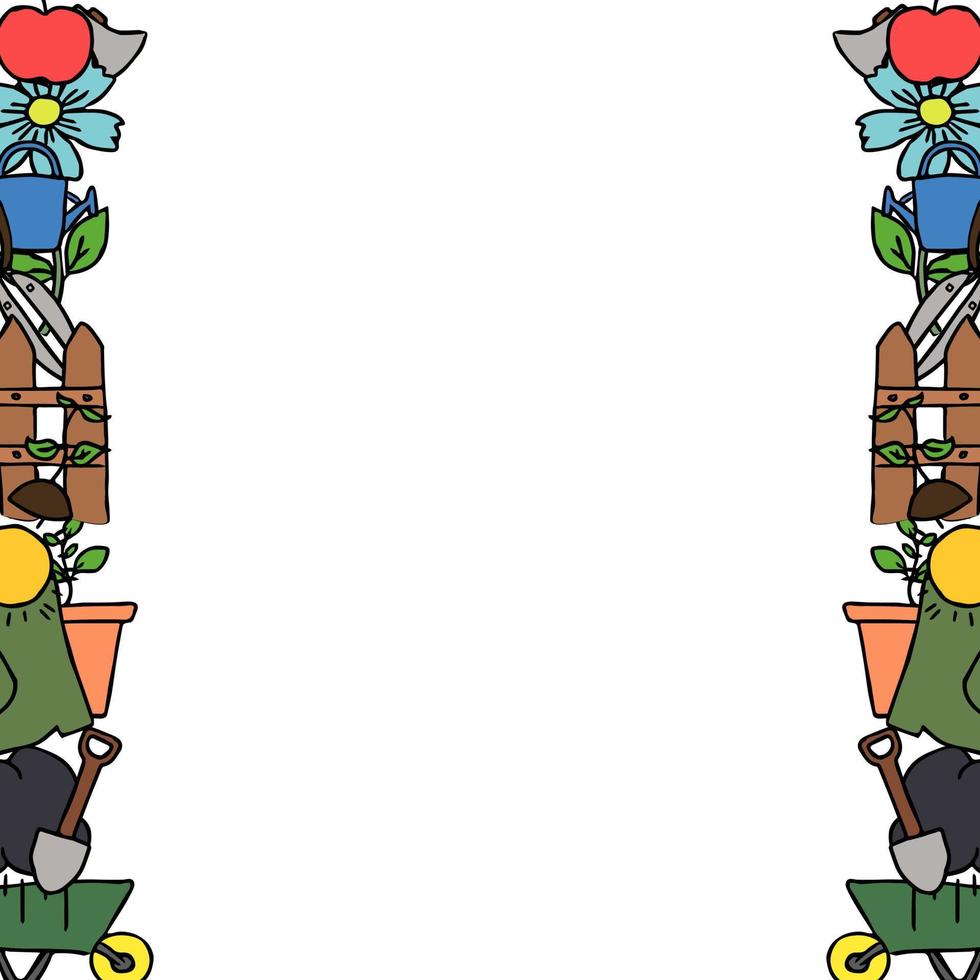 gekleurde vector tuinieren pictogrammen met plaats voor tekst. doodle vector frame met tuinieren pictogrammen