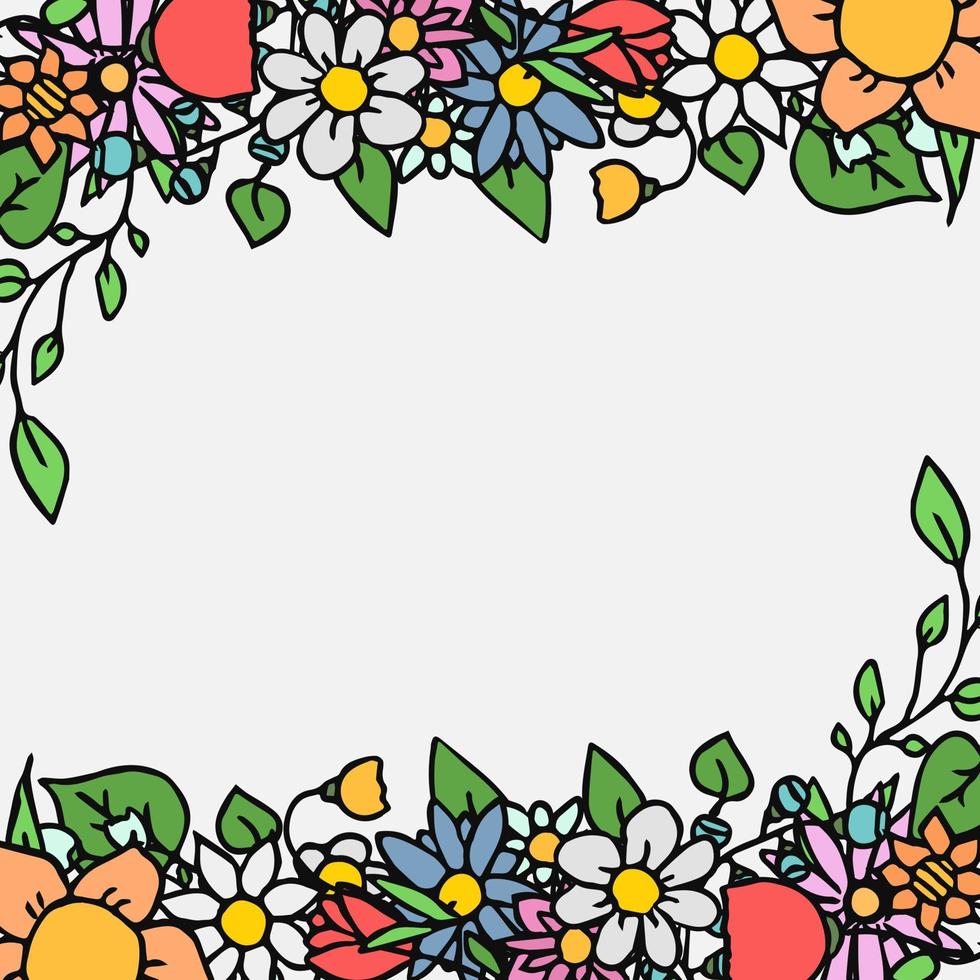 gekleurde vector bloemen pictogrammen met plaats voor tekst. doodle vector frame met bloemen pictogrammen