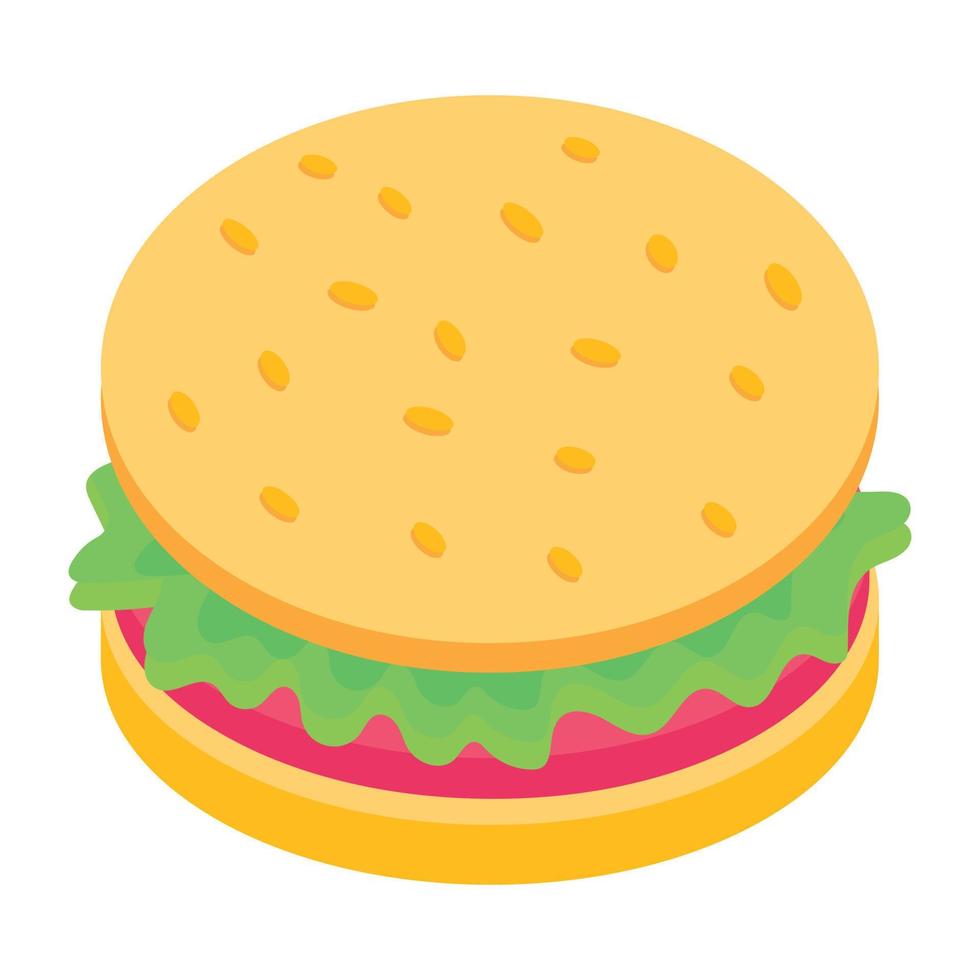 een trendy isometrisch icoon van hamburger, fastfood vector