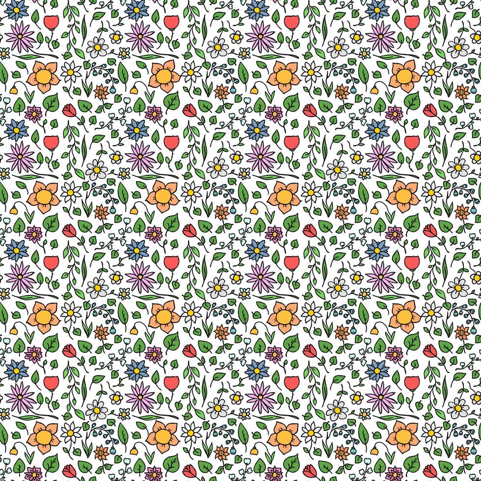 gekleurde naadloze bloemen vector patroon. doodle vector met bloemmotief op witte achtergrond. vintage bloemenpatroon