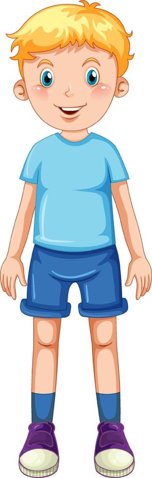 een jongen die een blauwe t-shirt cartoon draagt vector