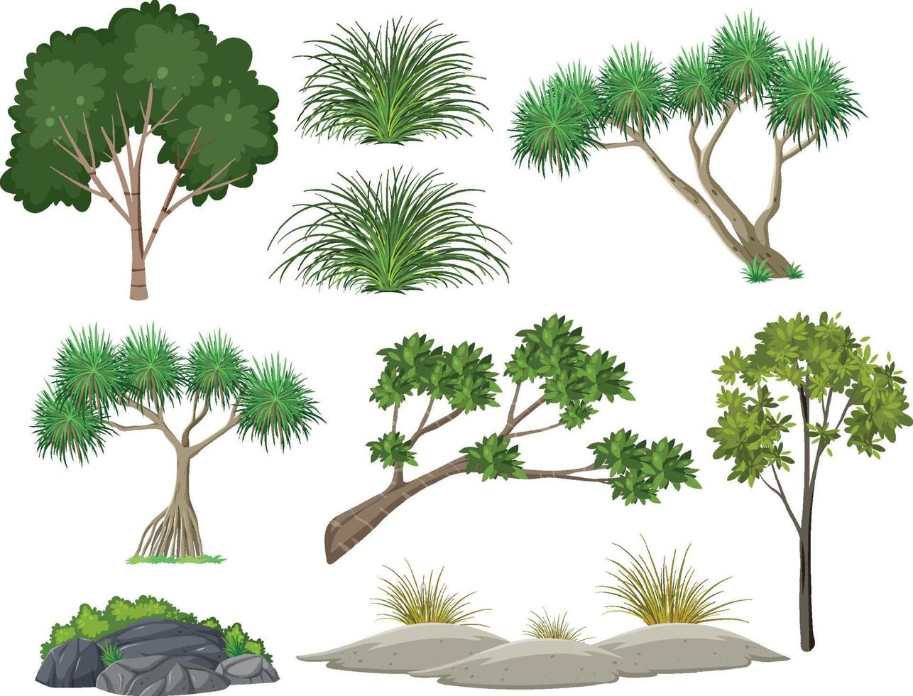 geïsoleerde bomen en natuurobjecten set vector